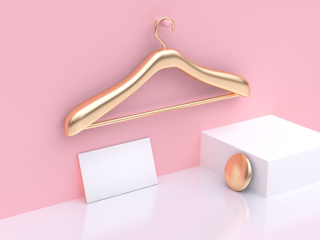 gold cloth hanger fashion concept blank business card mock up abstract scene pink white 3d