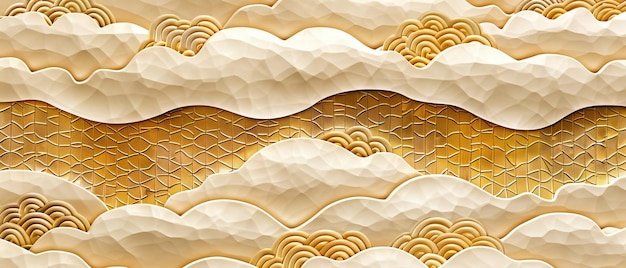 黄金の雲の日本のモダンなパターンは幾何学的な背景を持っています