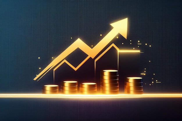 Золотая монета и стрелка со стрелкой восходящего тренда