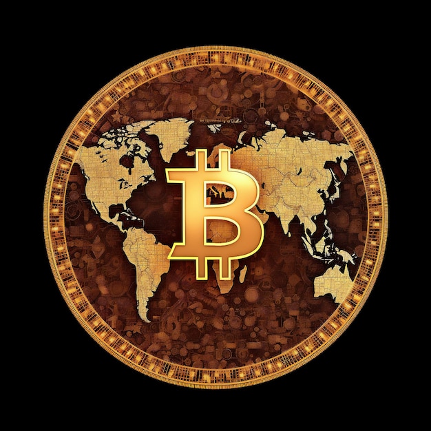 Gold coin bitcoin on a black background