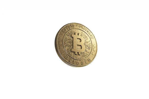 Gold coin Bitcoin on white