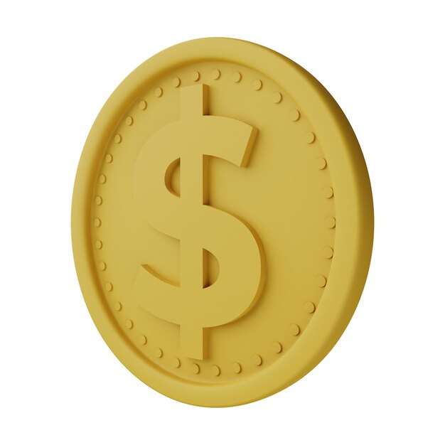 Gold Coin Dollar 3D Illustration Isolated in White Background