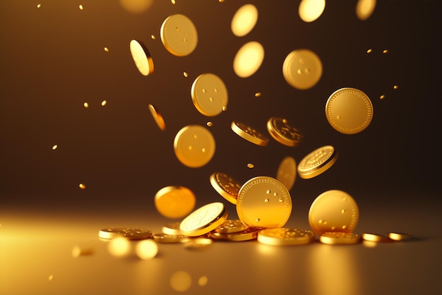 Золотая монета, падающая в воздух со словом "золото" на ней