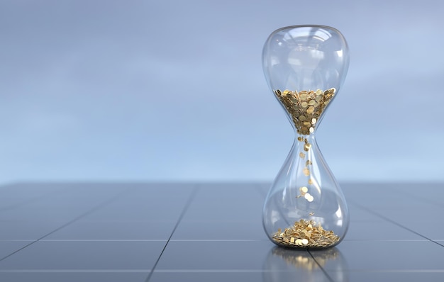 Gold coin in the hourglass with copy space for text Time is money concept