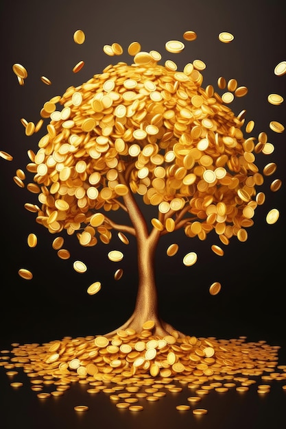 The gold coin tree produces leaves of wealth and prosperity Illustration Generative AI