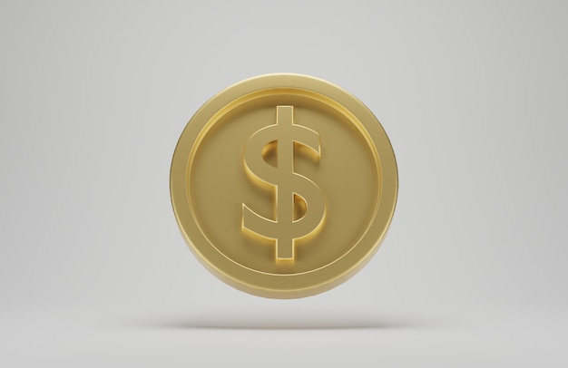 Gold coin with dollar sign on white background. 3d rendering.