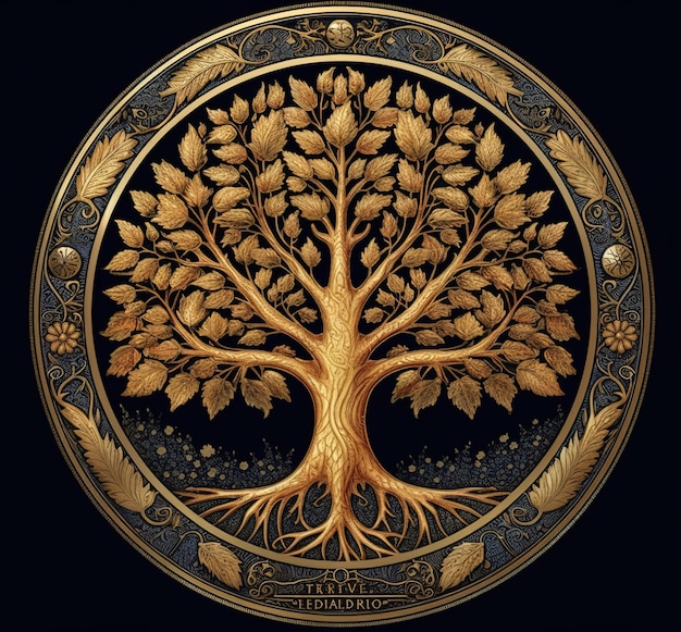 A gold coin with the words the tree of life on it.