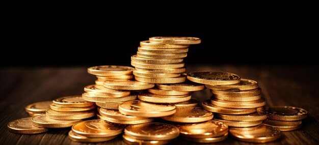 Gold coins on a black background