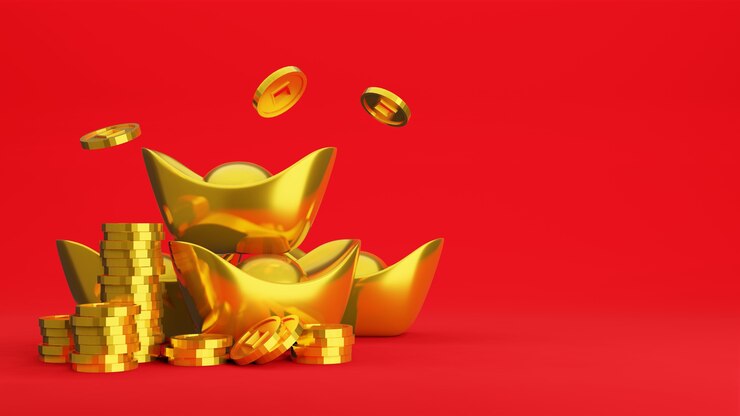 Photo 黃金硬幣和中國黃金<unk>在紅色上