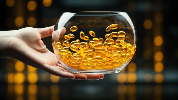 Gold coins in a glass bowl