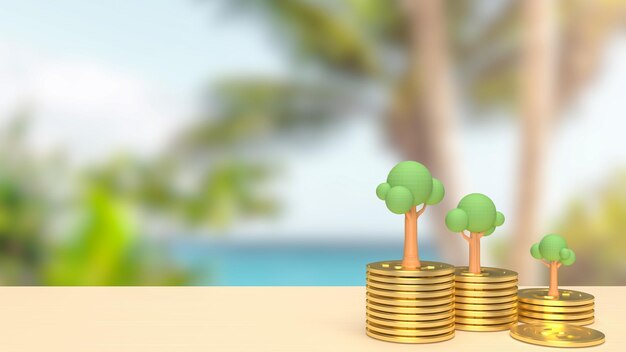 The gold coins and tree for business concept 3d rendering