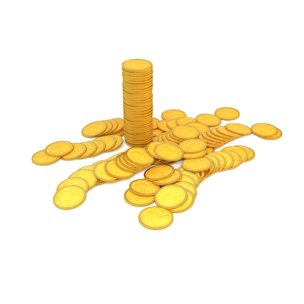 Gold coins on a white background. 3d illustration, render.