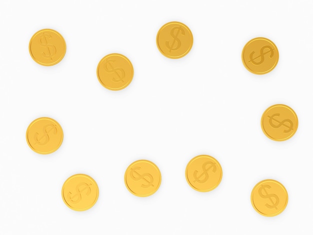 Gold coins with a dollar sign on white