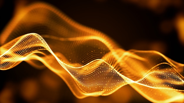 Photo gold color defocused digital particles wave flow technology digital connections