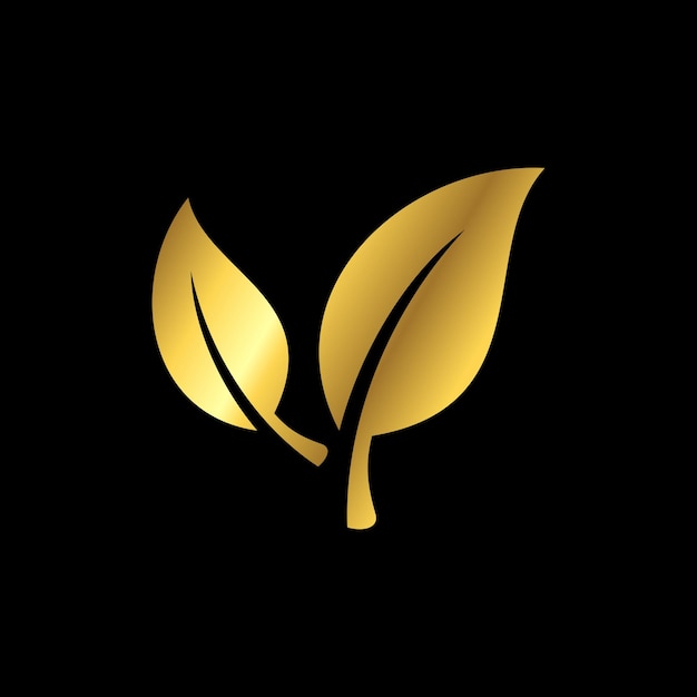 Gold Color Natural Leaf Icon Vector Template