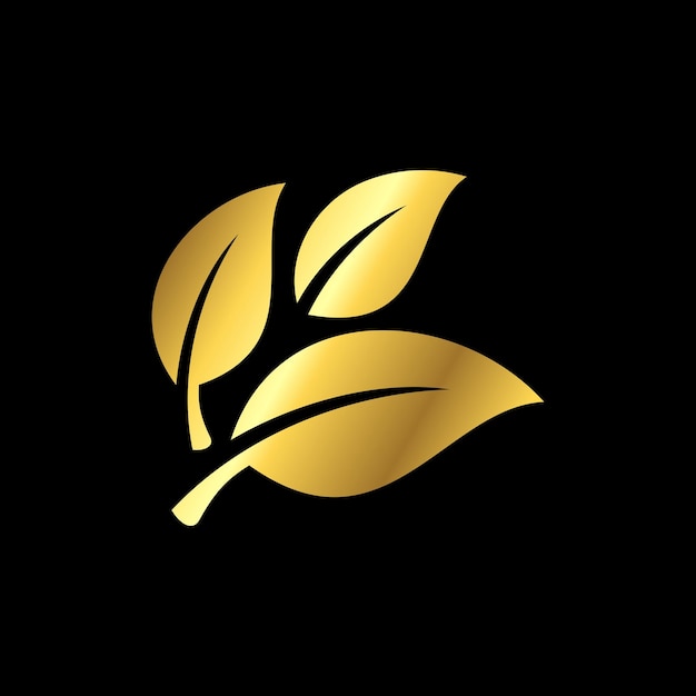 Gold Color Natural Leaf Icon Vector Template