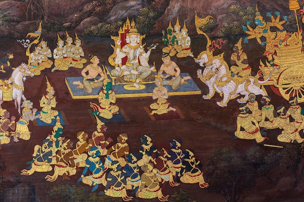 Gold color of old mural is the story of RamakianGenerally in Thailand any kinds of art decorated