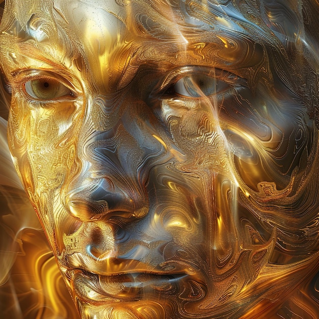 a gold colored head of a man with a gold face