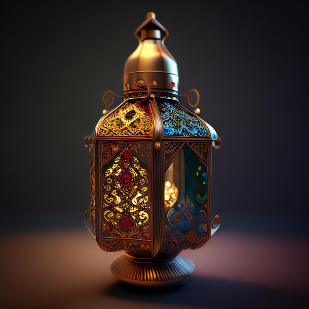 Photo a gold colored lamp with a dark background and a light in the middle.