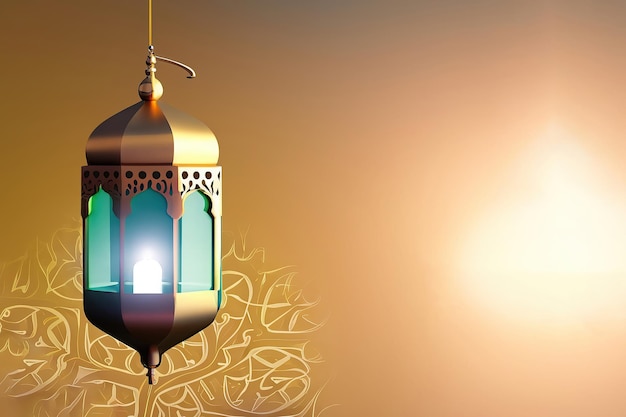 A gold colored lamp with the words ramadan on it