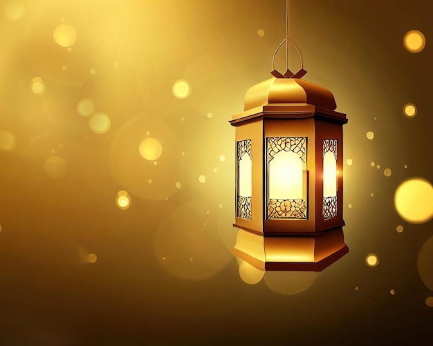 A gold colored lamp with the words ramadan on it