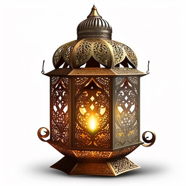 A gold colored lantern with a heart on the top.