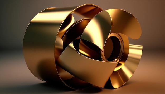 A gold colored object with a ribbon in the middle.