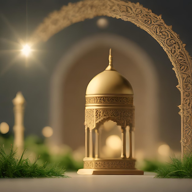 a gold colored statue of a mosque with a white background