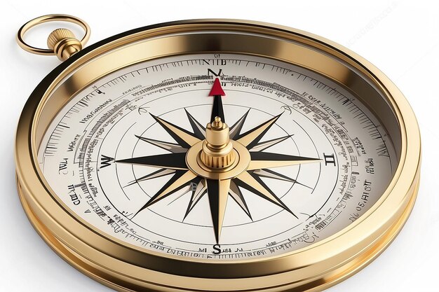 Gold compass isolated on white background