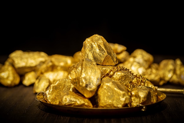 Photo gold concept, close-up of large gold nuggets