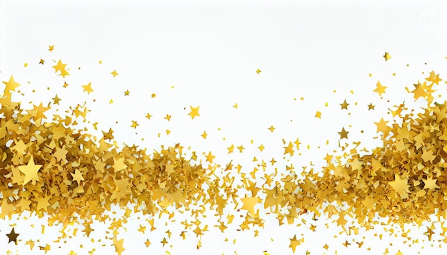Gold confetti stars on a white background