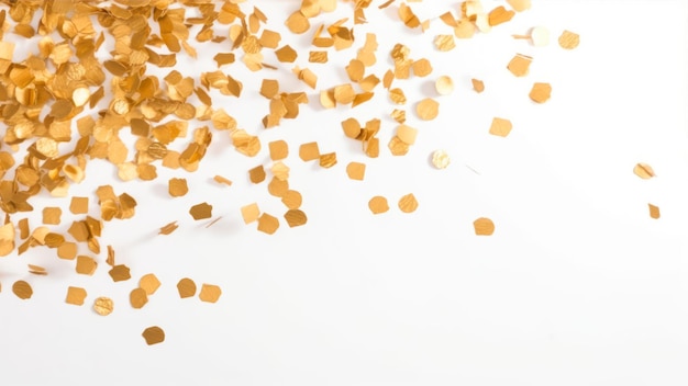 Gold confetti on a white background