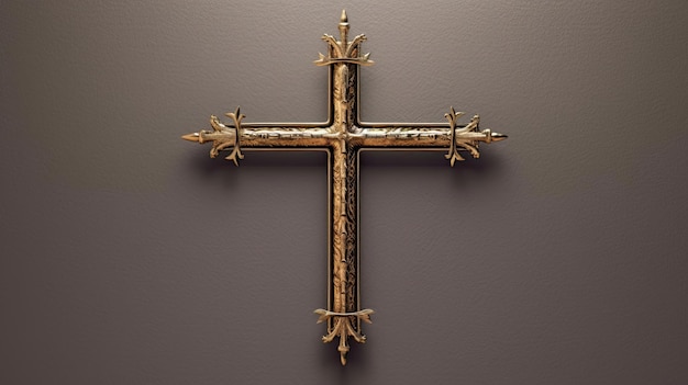 a gold cross on a gray surface