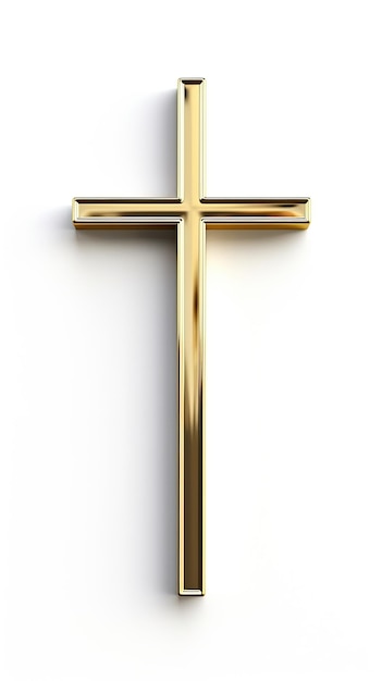 A gold cross on a white background