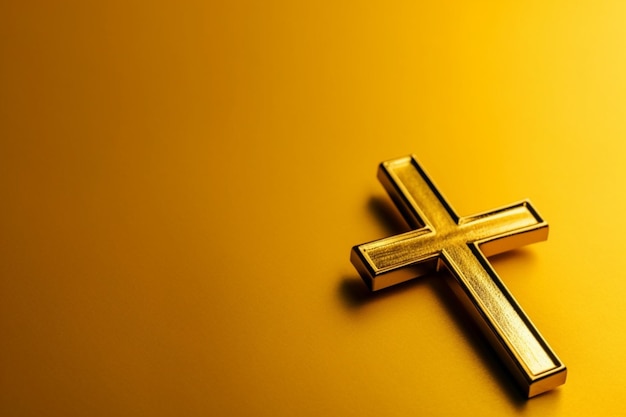 A gold cross with yellow copy space background