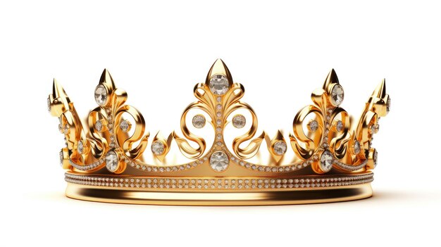 Gold Crown Isolated on White 3D Render of Regal Symbol of Coronation Glory and Nobility