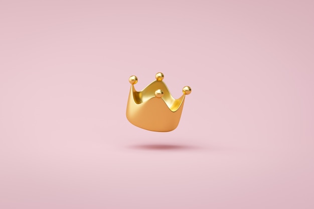 승리 또는 성공 개념 분홍색 배경에 골드 크라운. 장식 고급 왕자 왕관. 3D 렌더링.