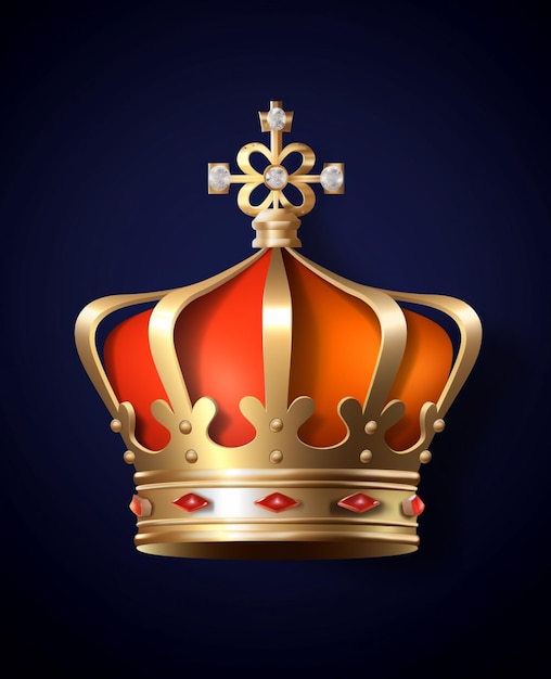 A gold crown with diamonds on it and a blue background.