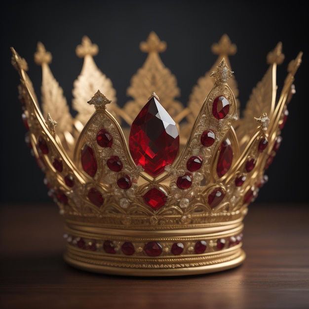 Gold crown with precious ruby gemstones