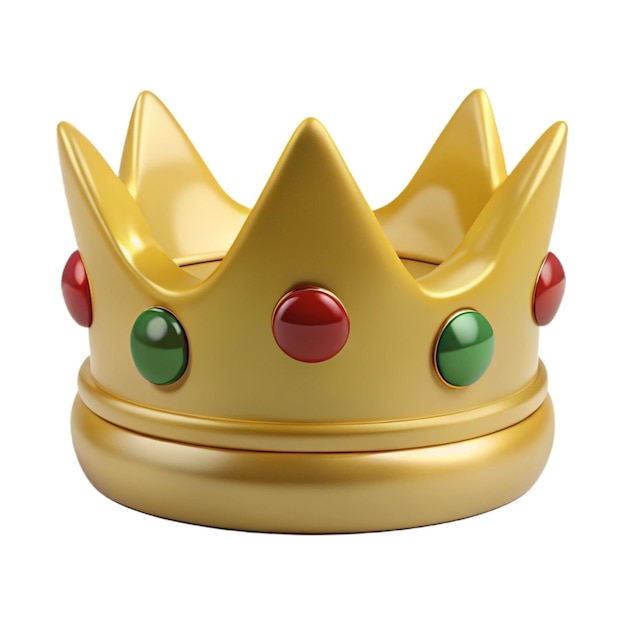 a gold crown with a red and green beaded top