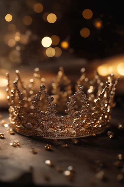 A gold crown with the word queen on it