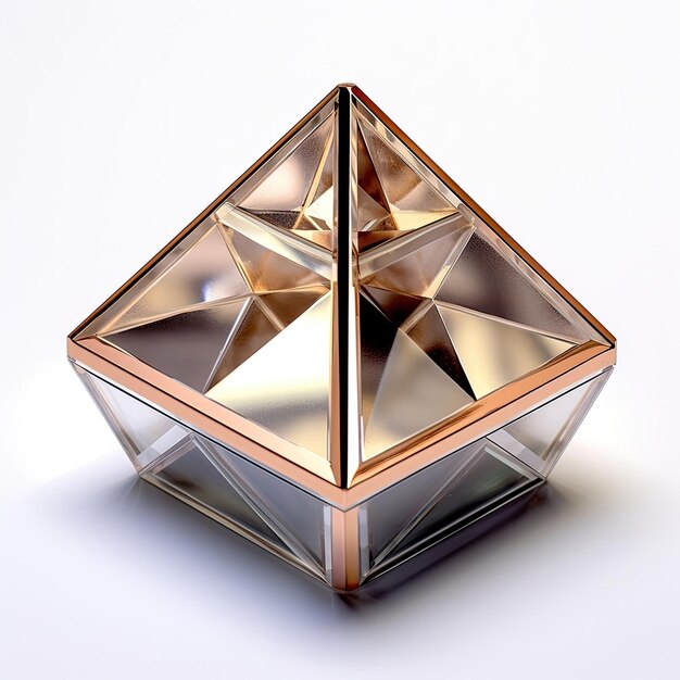 A gold cube with a diamond shape on it.