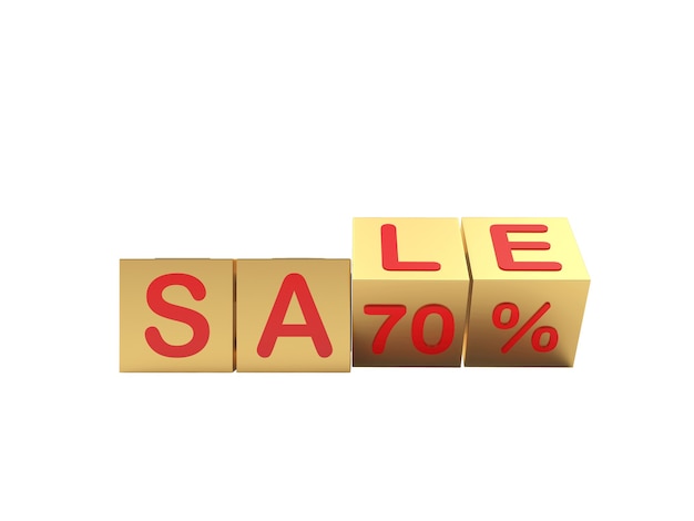 Photo gold cubes with a sale percentage. 3d