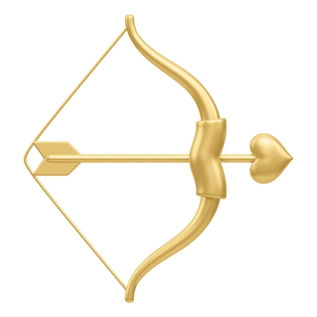 gold cupid arrow bow png 3d element transparent background