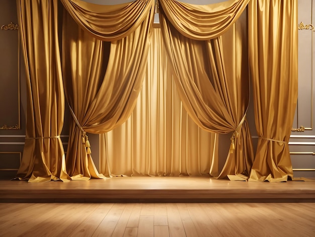 Gold curtains and wooden floor Golden stage concept of exclusivity Generate Ai