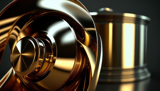 A gold cylinder with a black background