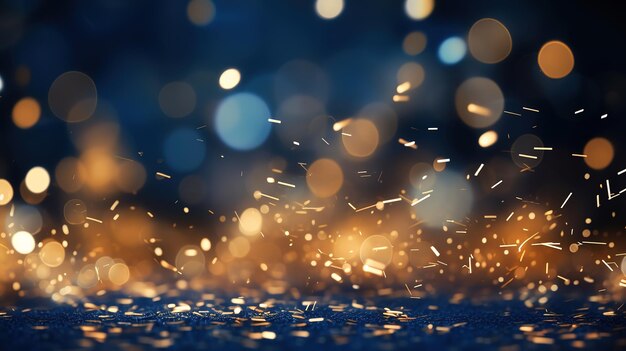 Gold and dark blue Fireworks and bokeh in New Year eve and copy space Generative Ai