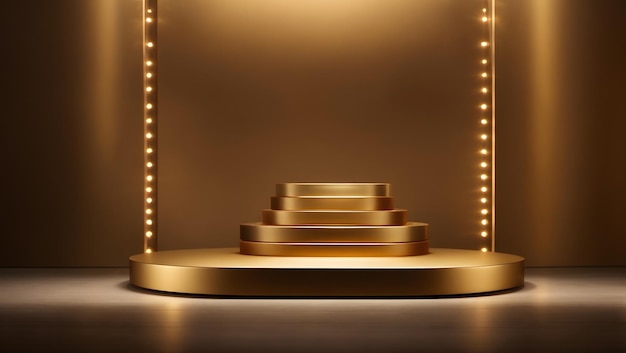 gold dark podium with gentle luxurious lighting 3d shape product display presentation minimal wall