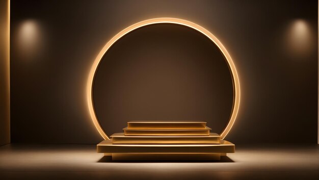 gold dark podium with gentle luxurious lighting 3d shape product display presentation minimal wall