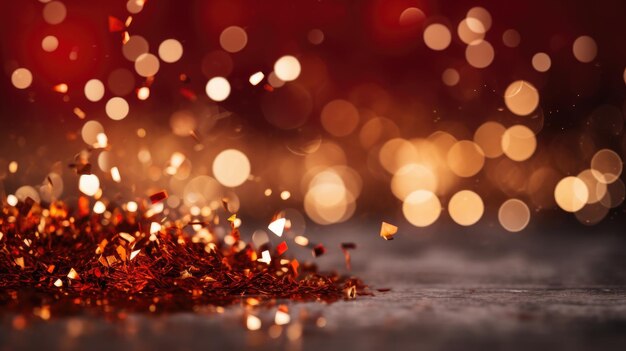 Gold and dark red Fireworks and bokeh in New Year eve and copy space